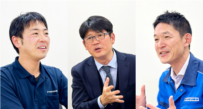 左から、水産DX推進課長の狭間さん、DX推進部長の北村さん、海運DX推進課長の小島さん